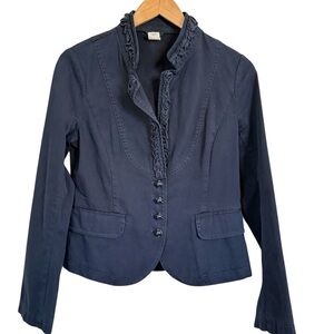J. Crew Navy Blue Ruffle Front Blazer Jacket Women’s Size 8